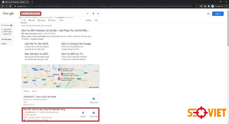 Map lên top với keyword “dịch vụ seo tại hà nội”