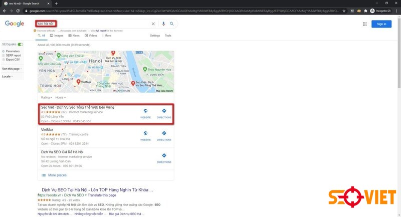 Map lên top với keyword “seo hà nội”