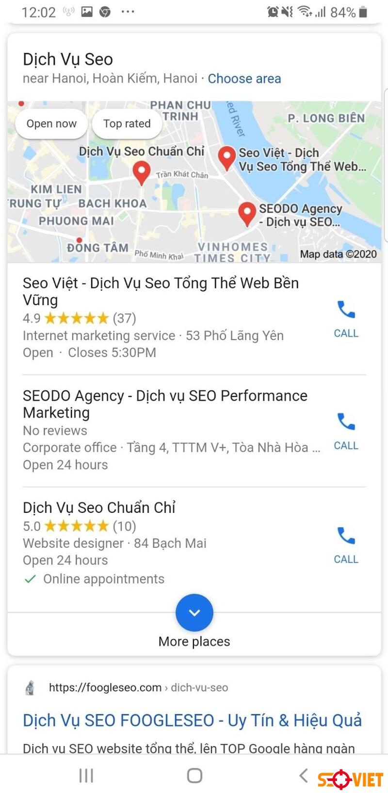 Hình ảnh Google map hiển thị trên thiết bị di động