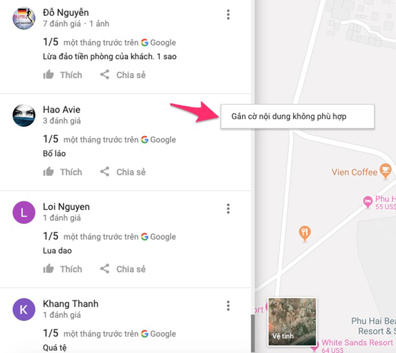 Gắn cờ bài đánh giá trên Google Map